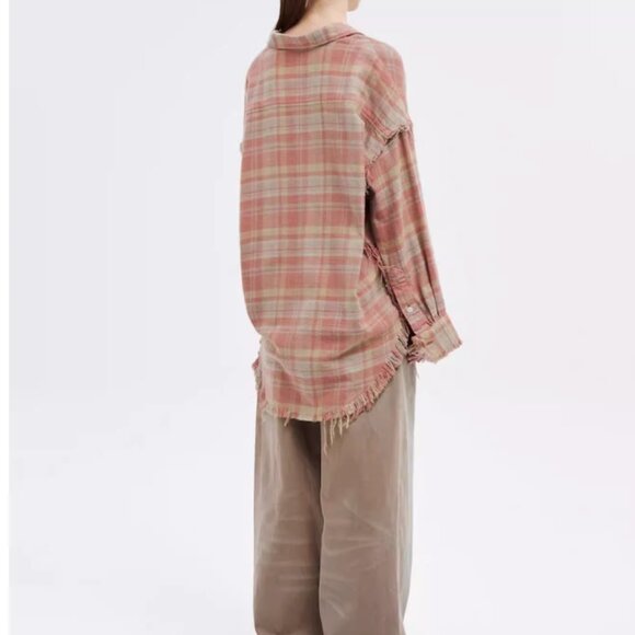NWT R13 Shredded Seam Flannel Drop Neck Shirt Washed-Out Red/Khaki Plaid XLarge - Picture 7 of 15